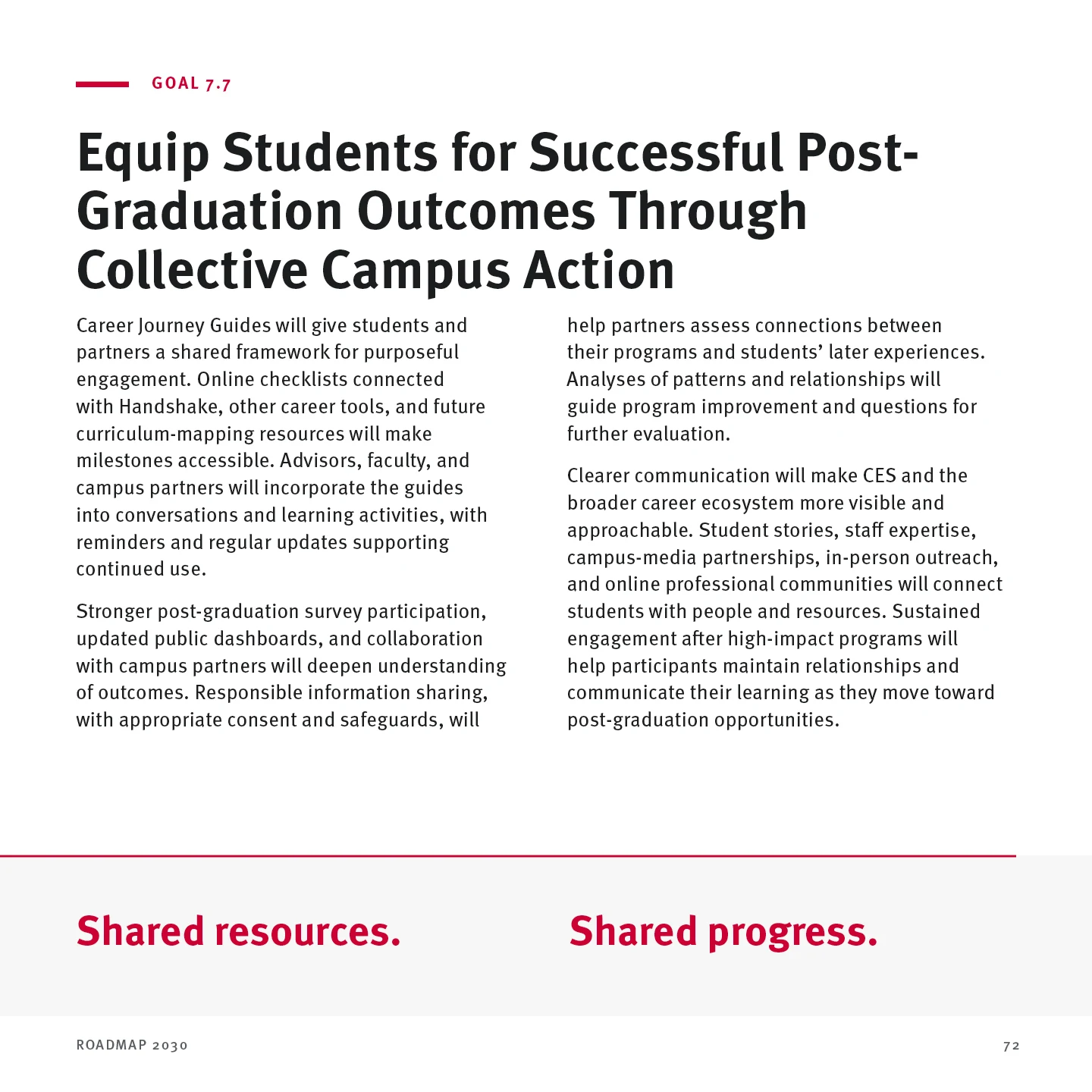 Page 72: Goal 7.7 — Equip Students for Successful Post-Graduation Outcomes Through Collective Campus Action